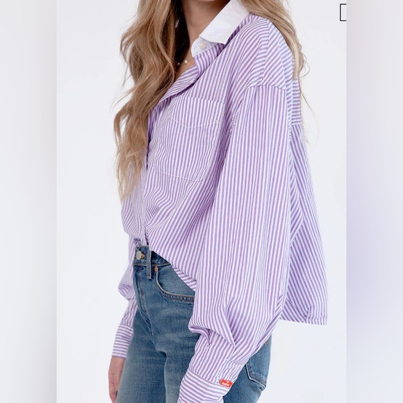 Women's Blue Striped Button Down Shirt by Denimist - Picture 9 of 11